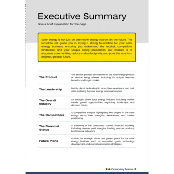 Solar Energy Business Plan Template - Executive summary