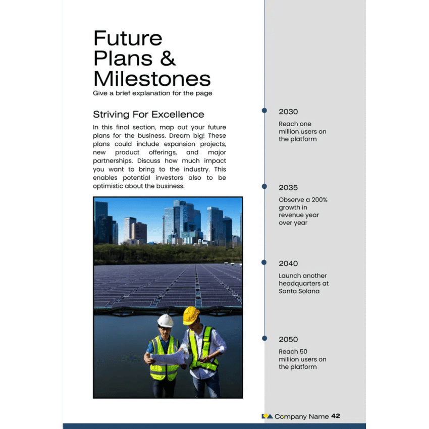 Solar Energy Business Plan Template - Future Plan & Milestones