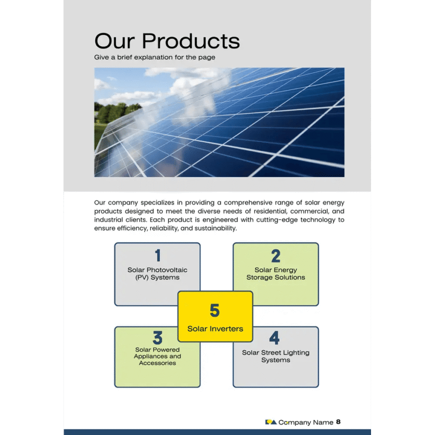 Solar Energy Business Plan Template - Our Products