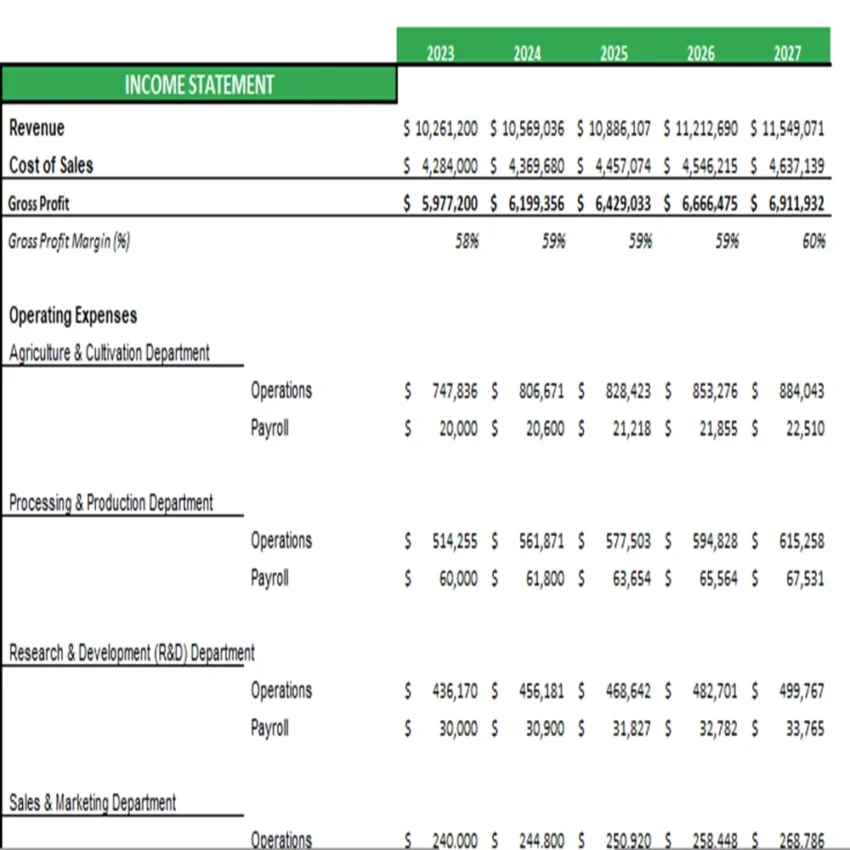 Watermelon Farming Excel Financial Model Projection Template - Income Statement Projection