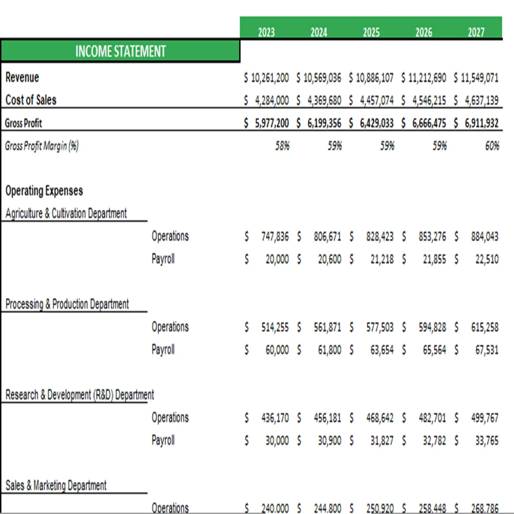 Watermelon Farming Excel Financial Model Projection Template - Income Statement Projection