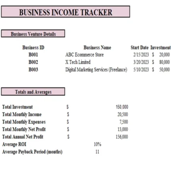 Cash Flow Quadrant Tracker Excel Financial Tool - Business Income Tracker