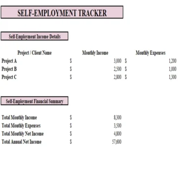 Cash Flow Quadrant Tracker Excel Financial Tool - Self-Employment Tracker