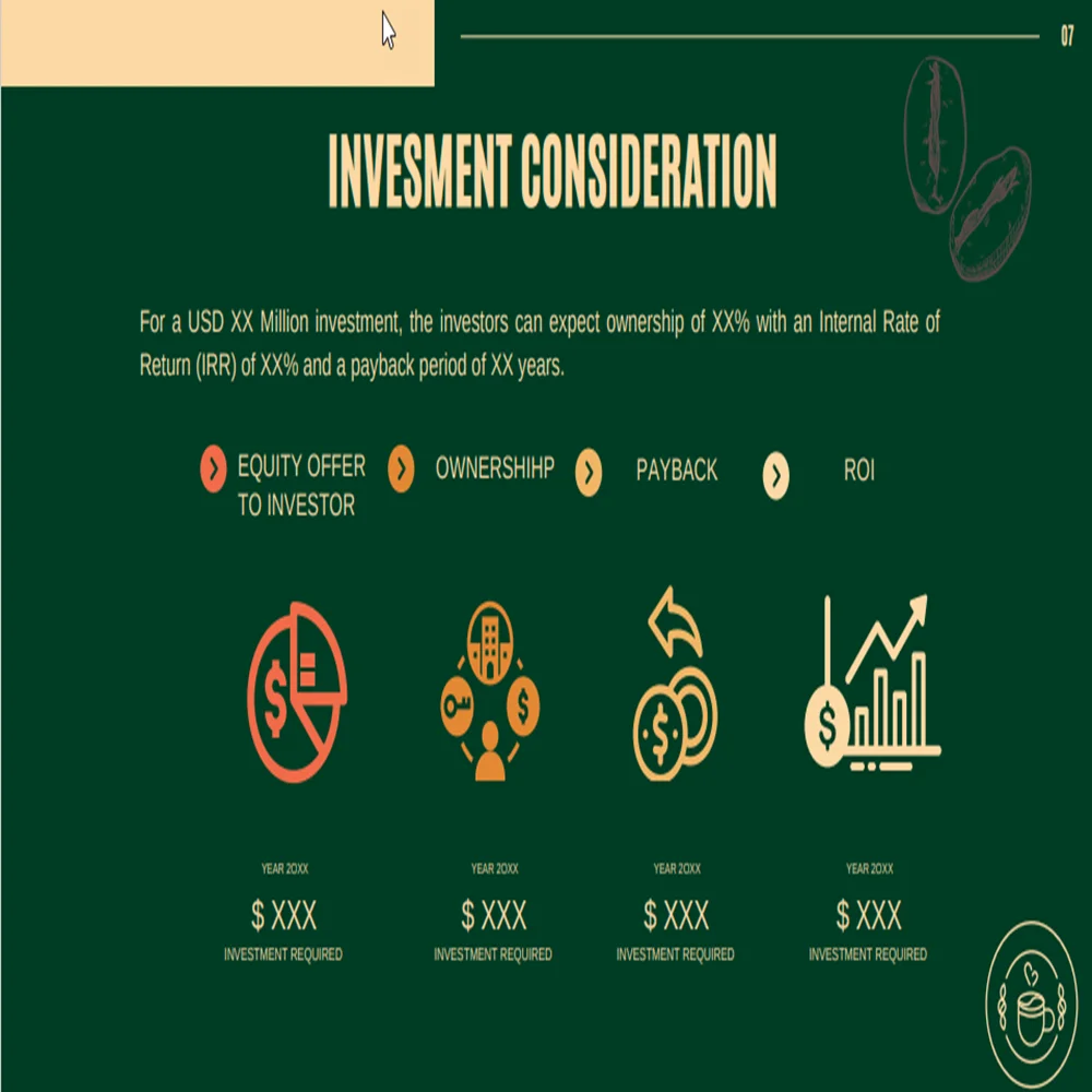 Coffee Shop Pitch Deck template-Investment Considerations