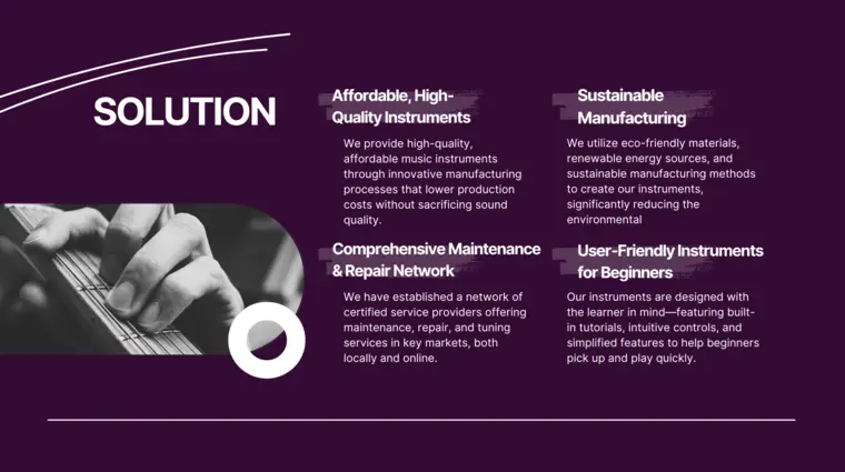 Music Instruments pitch deck Template - Solutions