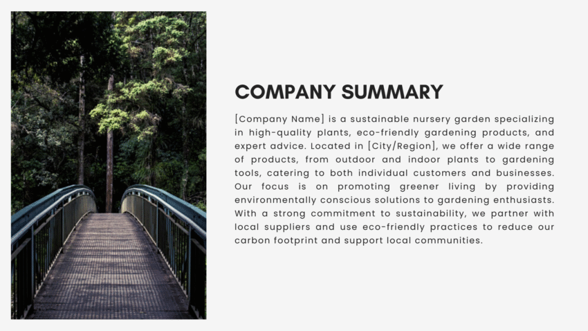 Nursery Garden Pitch Deck Template - Company summary I
