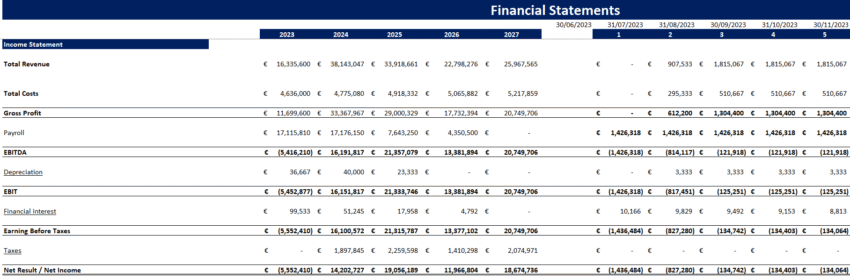 Soccer Club Acquisition Financial Model Template - Income Statement