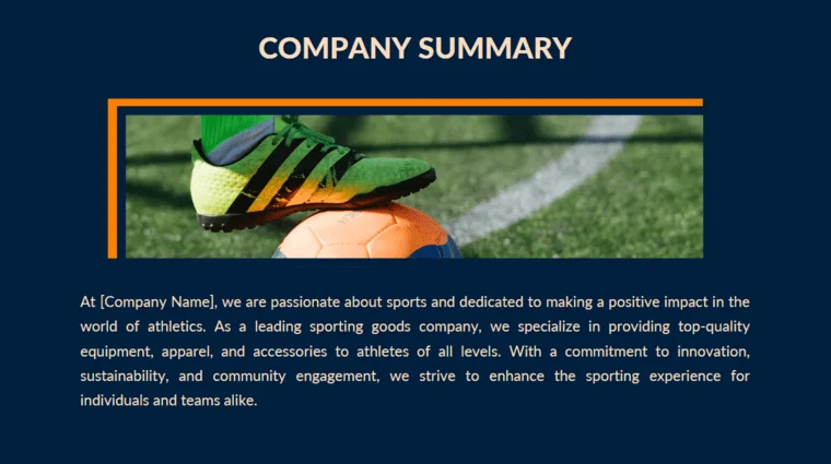 Sporting Goods Pitch Deck - Company summary