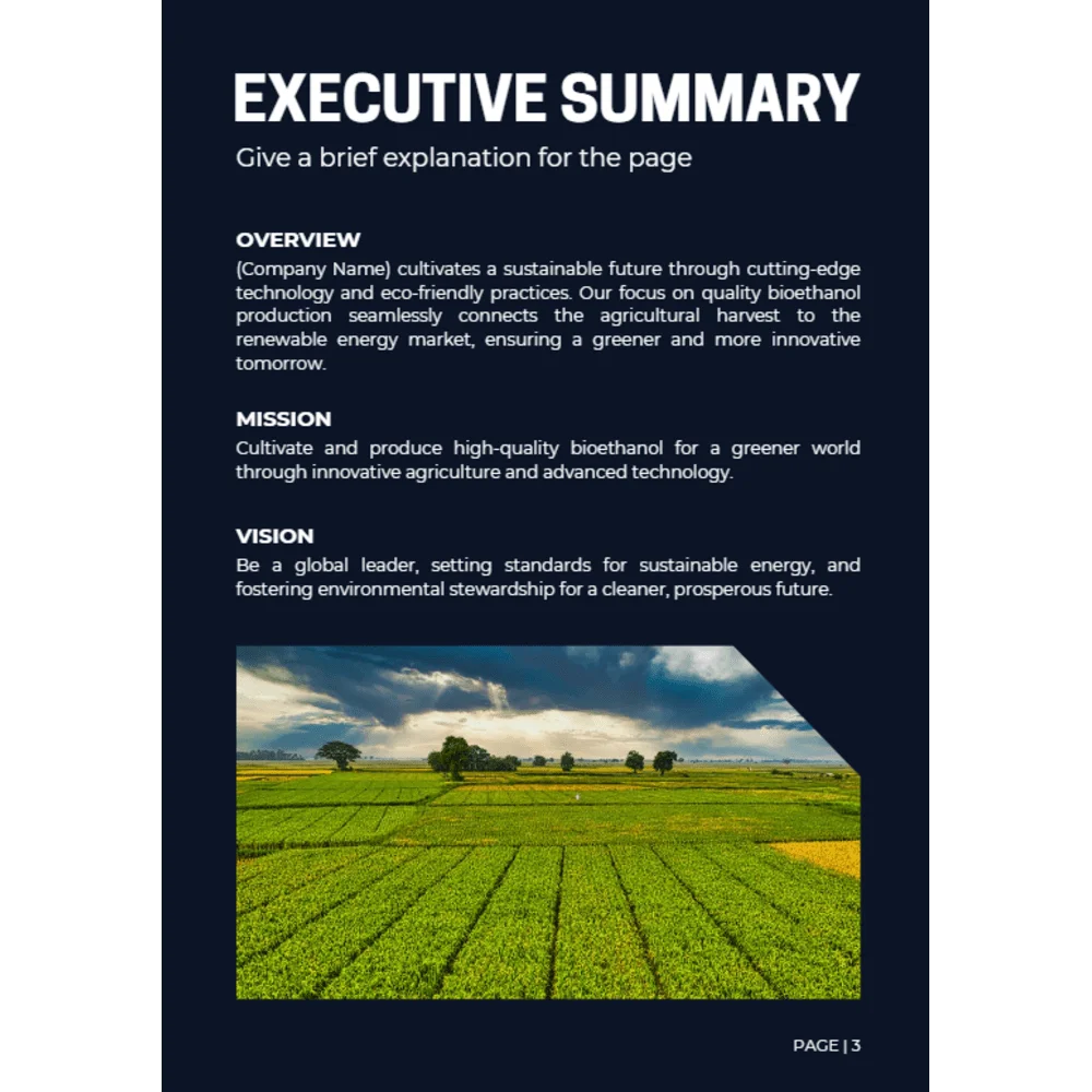 Agricultural Bioethanol Business Plan - Executive Summary