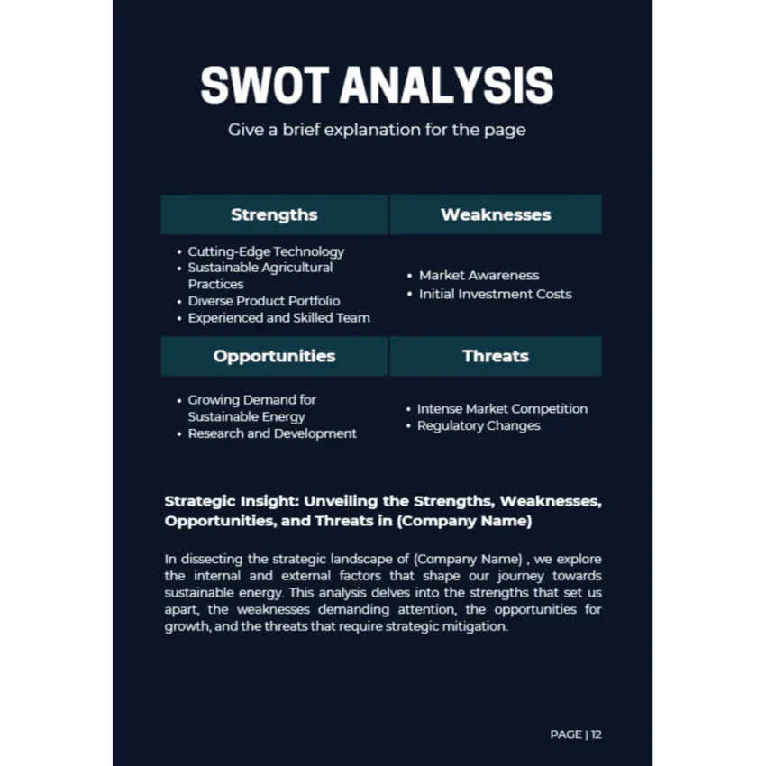 Agricultural Bioethanol Business Plan - SWOT Analysis