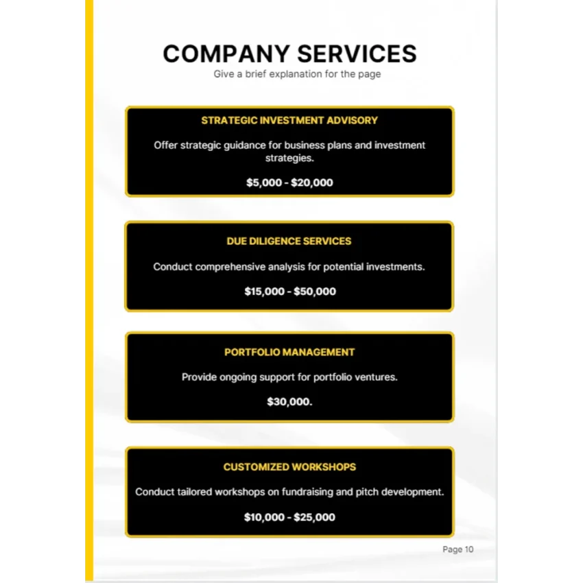 Venture Capital Business Plan - Company Services