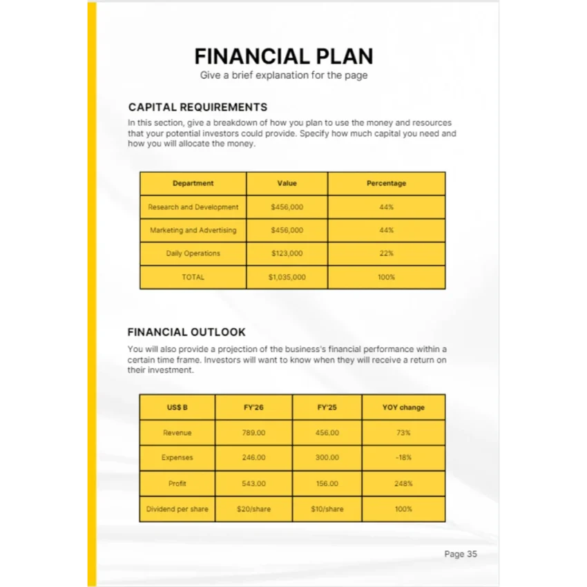 Venture Capital Business Plan - Financial Plan