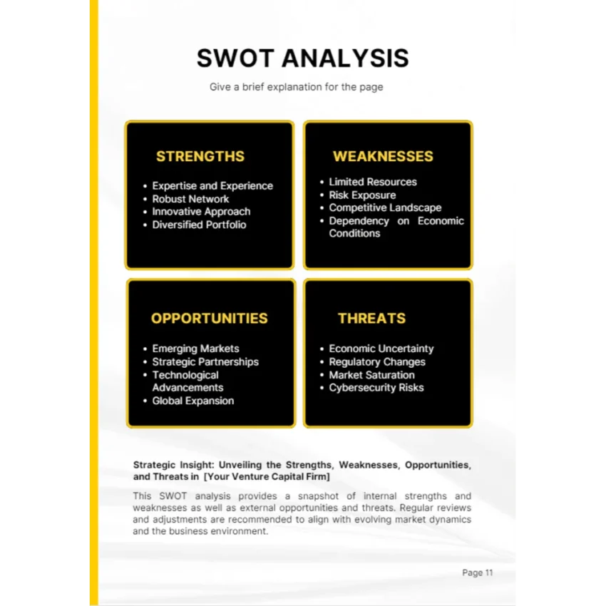 Venture Capital Business Plan - SWOT Analysis