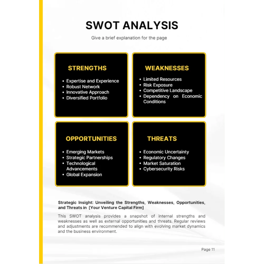 Venture Capital Business Plan - SWOT Analysis
