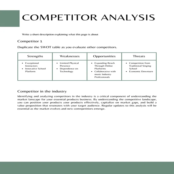 Singing School Business Plan-Competitor Analysis