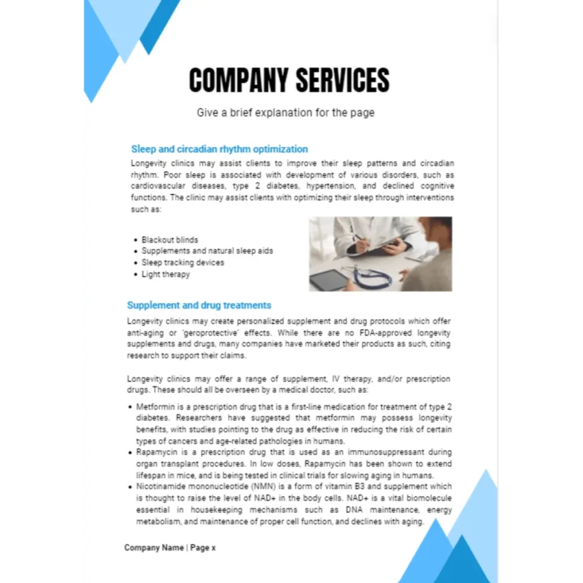 Longevity Medical Clinic Business Plan - Company Services