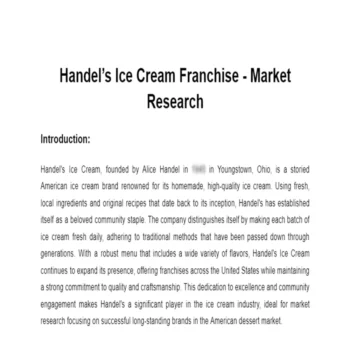 Handel's Ice Cream Franchise Market Research - Introduction