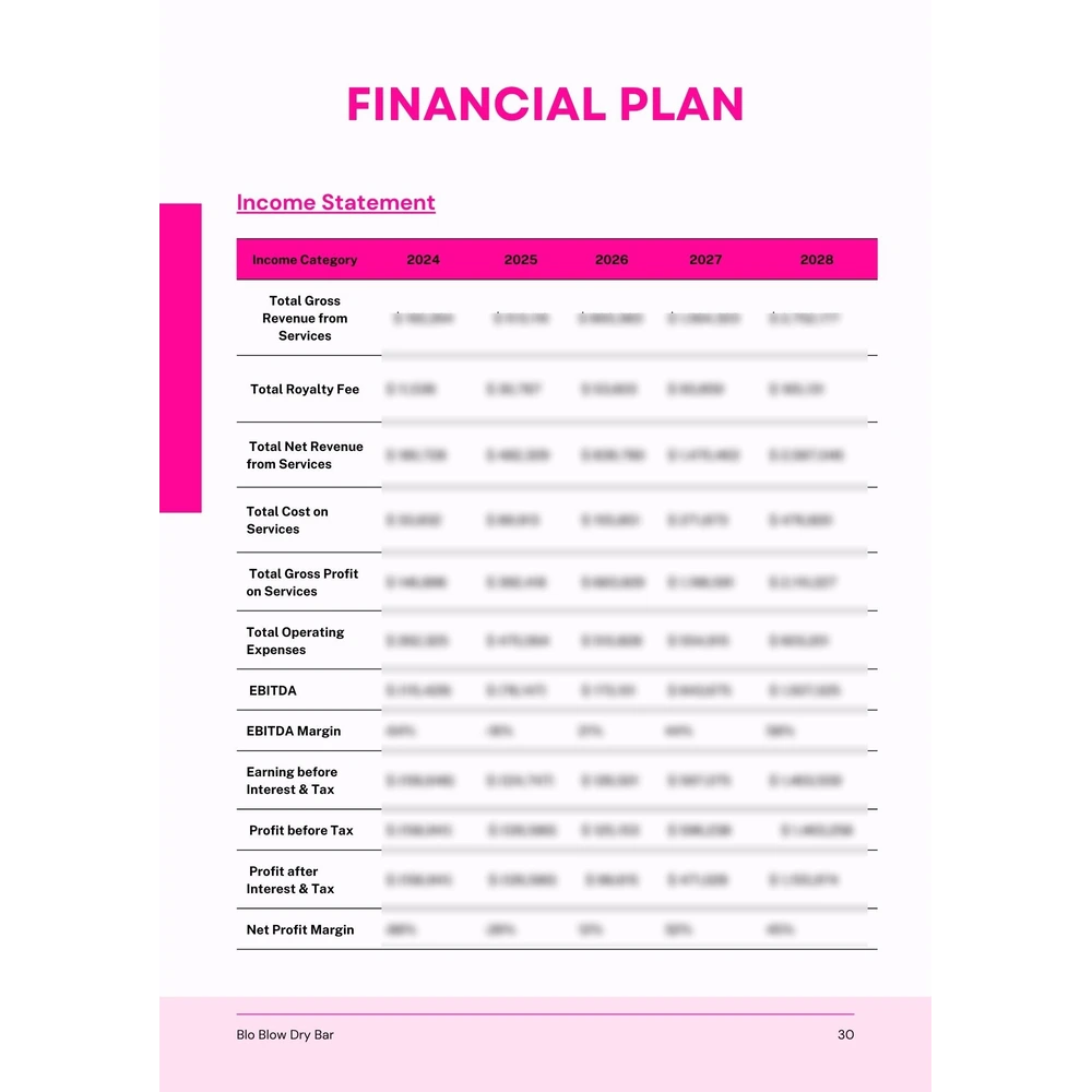 Blo Blow Dry Bar Franchise Business Plan - Financial Plan Income Statement